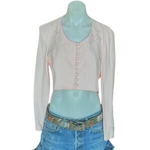 Peach Embroidered Bolero Jacket SMALL Vintage 80s Pastel Upcycled Crop Scarlett
